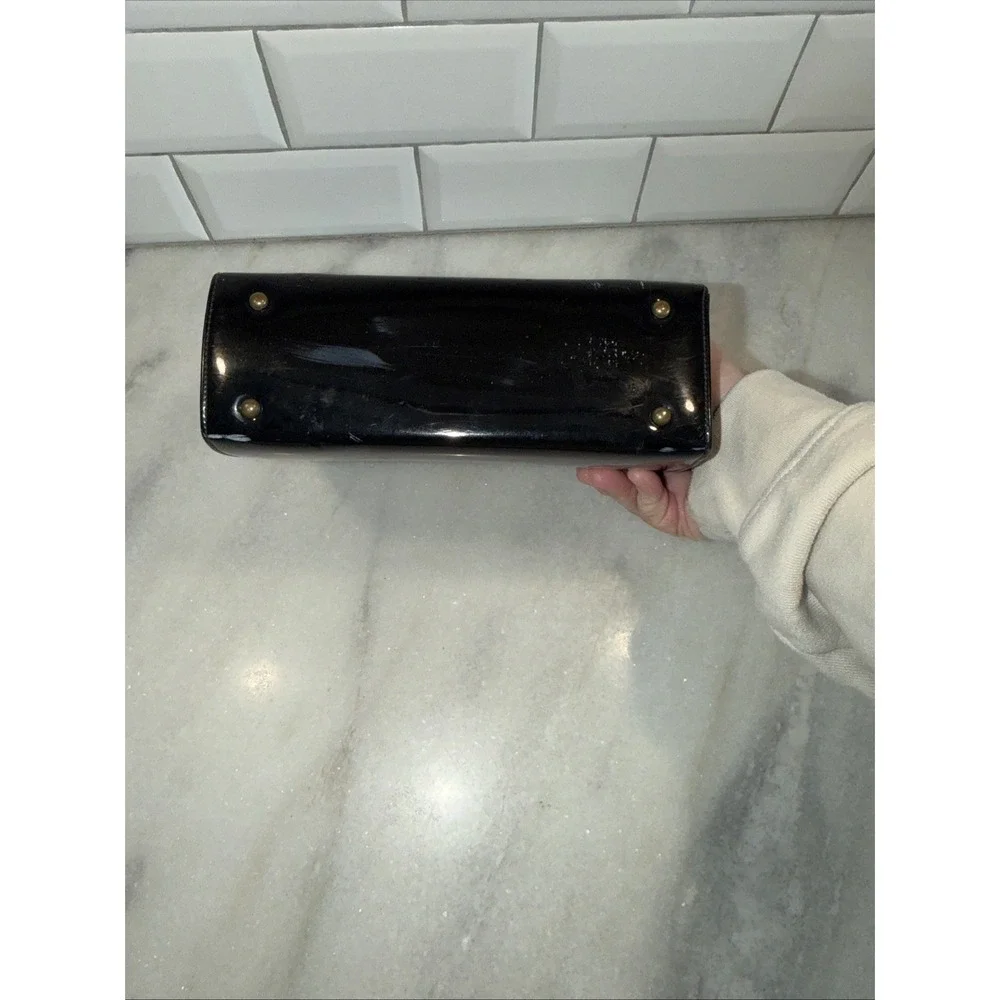 Vintage Theodore California Black Patent Leather Purse Brass Closure GW996